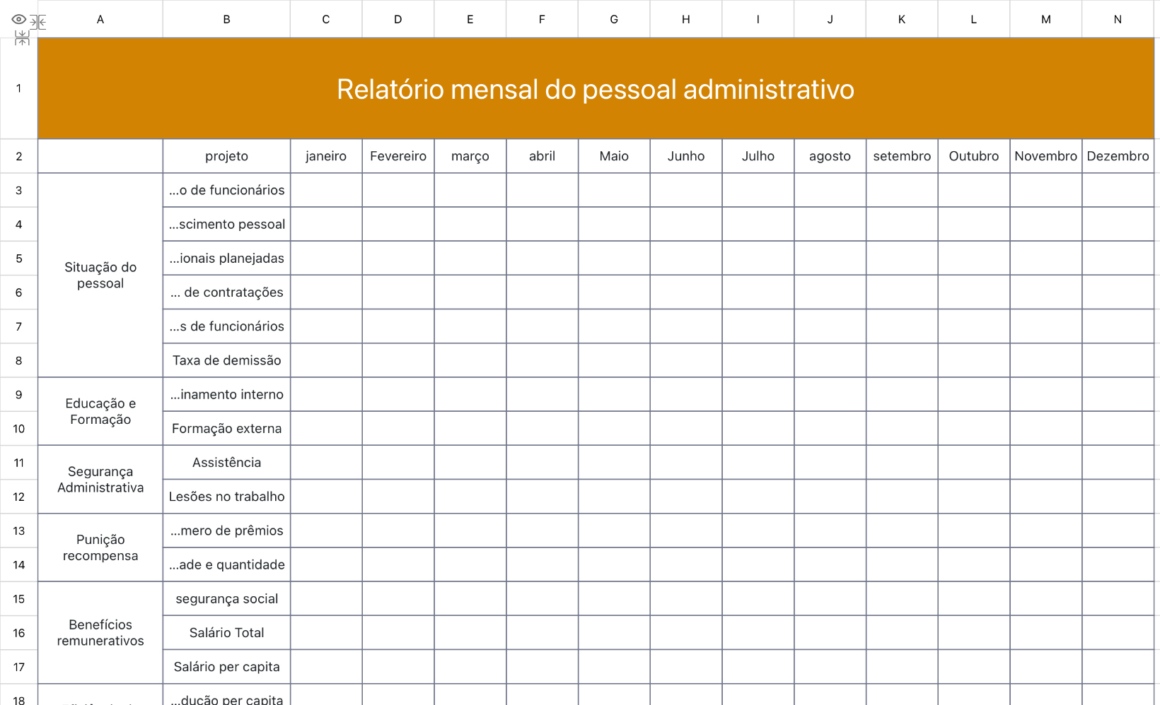 Relatório mensal do pessoal administrativo